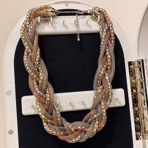 silver, rose gold, and gold statement necklace